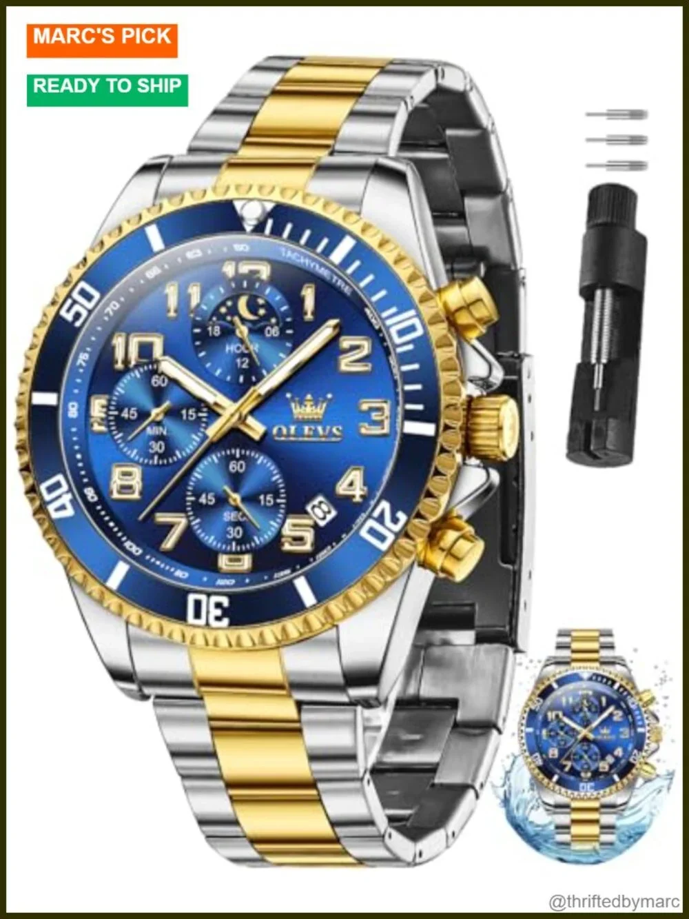 Stainless Steel Dress Watch with Date Chronograph Water Resistant